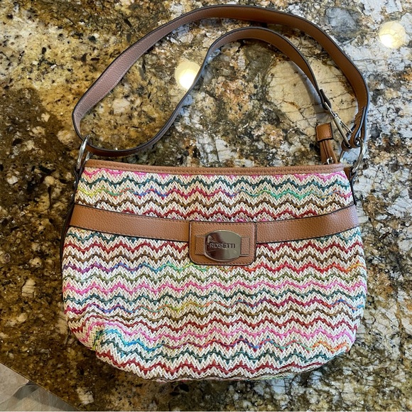 Rossetti Summer Fun Bag, off-white and multicolored weave, adjustable strap - Picture 1 of 11